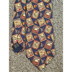 Vintage Kieselstein-Cord Silk‎ Tie Navy Blue Tiger Butterfly Celestial Print
